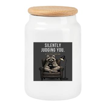 Silently Judging You Funny Raccoon - Keksdose mit Holzdeckel - Weiß - Vorne