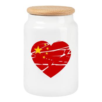 China Flag Heart - Cookie Jar with Wooden Lid - white - Front
