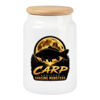 Conception de la pêche de monstres accro à la carpe de minuit - Boîte à biscuits avec couvercle en bois - blanc - Devant