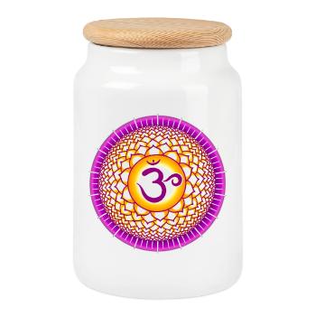 Chakra couronne Sahasrara - Boîte à biscuits avec couvercle en bois - blanc - Devant