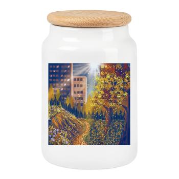 Autumn route between city and park - Cookie Jar with Wooden Lid - white - Front
