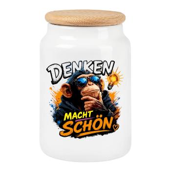 Denken macht schön. - Keksdose mit Holzdeckel - Weiß - Vorne