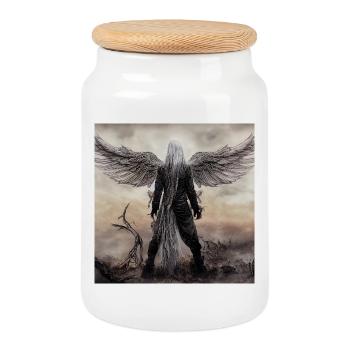 Winged Guardian in the Mist - Cookie Jar with Wooden Lid - white - Front