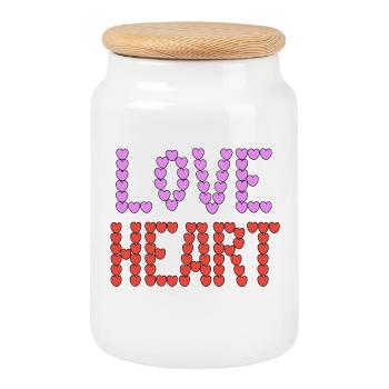 Typographie de Love Heart - Boîte à biscuits avec couvercle en bois - blanc - Devant