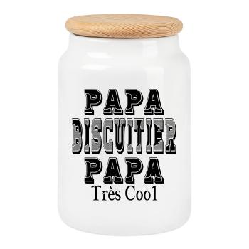 Papa Biscuitier Papa Très Cool - Boîte à biscuits avec couvercle en bois - blanc - Devant