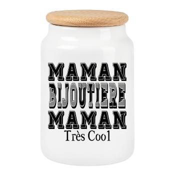 Maman Bijoutière Maman Très Cool - Boîte à biscuits avec couvercle en bois - blanc - Devant