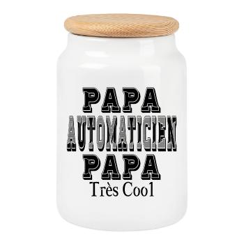 Papa Automaticien Papa Très Cool - Boîte à biscuits avec couvercle en bois - blanc - Devant