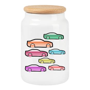 automobiles - Cookie Jar with Wooden Lid - white - Front