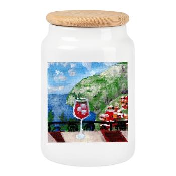 Meerblick_Ölgemälde_mit_cocktail - Boîte à biscuits avec couvercle en bois - blanc - Devant