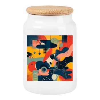 Colorful Abstract Dance - Cookie Jar with Wooden Lid - white - Front