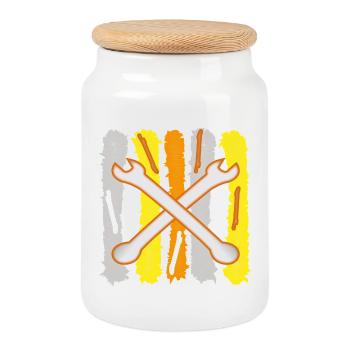Tool wrenches - Cookie Jar with Wooden Lid - white - Front
