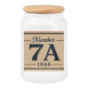 Vintage 7A 1948 Numeral Emblem - Cookie Jar with Wooden Lid - white - Front