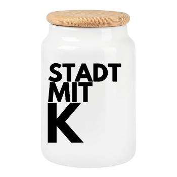 STADT MIT K, KÖLN SCHWARZ, KÖLLE, IKONISCH, RHING - Keksdose mit Holzdeckel - Weiß - Vorne