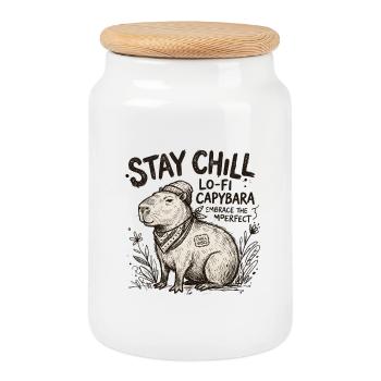 Capybara Chill LoFi Artwork - Cookie Jar with Wooden Lid - white - Front