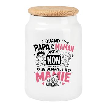 Je demande à Mamie ! - Boîte à biscuits avec couvercle en bois - blanc - Devant