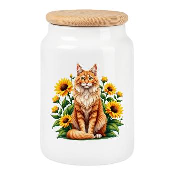 Adorable chat orange et duveteux et tournesols Art d’été - Boîte à biscuits avec couvercle en bois - blanc - Devant