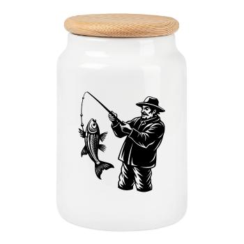 Un pêcheur a attrapé un poisson - Boîte à biscuits avec couvercle en bois - blanc - Devant