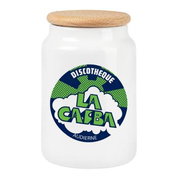 La Casba, Logo Sticker - Discothèque Audierne - Boîte à biscuits avec couvercle en bois - blanc - Devant