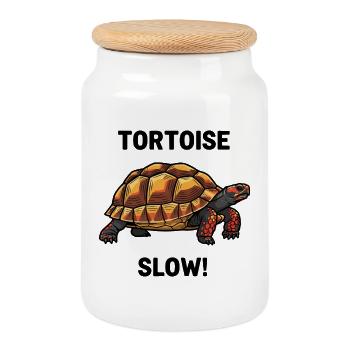 Carbonaria Tortoise Slow Reptile Turtle - Cookie Jar with Wooden Lid - white - Front