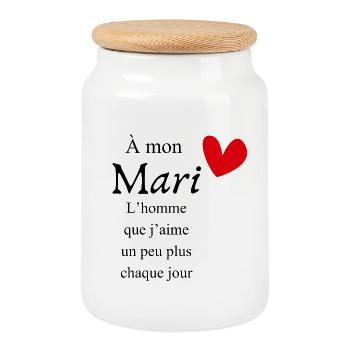À mon mari chéri l’homme que j’aime idée cadeau - Boîte à biscuits avec couvercle en bois - blanc - Devant