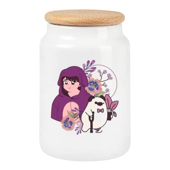 Fille d’anime et cochon avec prothèses et béquilles artistiques - Boîte à biscuits avec couvercle en bois - blanc - Devant