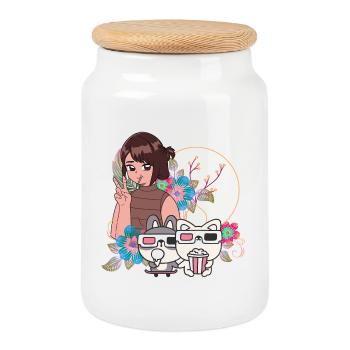 Filmabend & Inklusive Freunde Kunst - Keksdose mit Holzdeckel - Weiß - Vorne