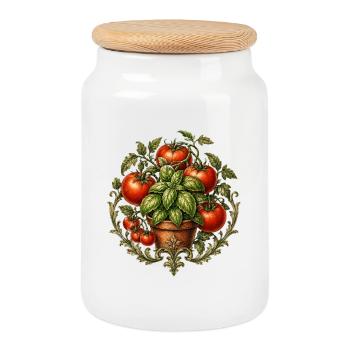 Tomates et basilic - Boîte à biscuits avec couvercle en bois - blanc - Devant