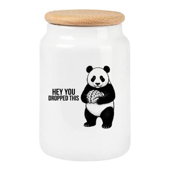 Hey You Dropped This Panda Gehirn Lustig Spruch - Keksdose mit Holzdeckel - Weiß - Vorne