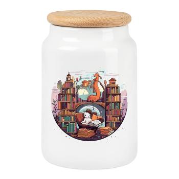 Dragon Library Reading Room Adventure - Cookie Jar with Wooden Lid - white - Front