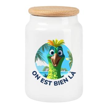 Oiseau cartoon estival humour soleil - Boîte à biscuits avec couvercle en bois - blanc - Devant