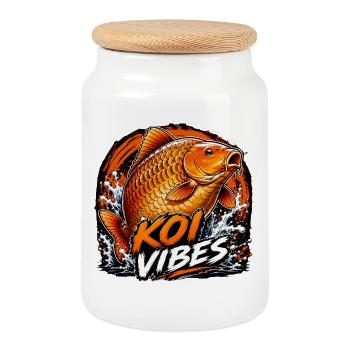 Style artistique japonais de carpes Koi Vibes - Boîte à biscuits avec couvercle en bois - blanc - Devant