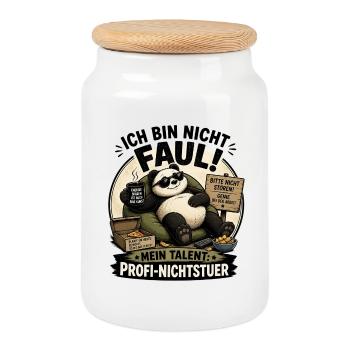 Fauler Panda Profi Nichtstuer - Keksdose mit Holzdeckel - Weiß - Vorne