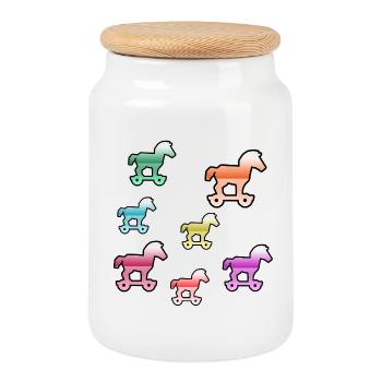 Chevaux - Boîte à biscuits avec couvercle en bois - blanc - Devant