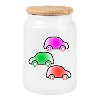 automobiles - Cookie Jar with Wooden Lid - white - Front