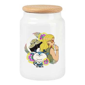 Manga Girl, Sushi et Cerf avec Walker - Boîte à biscuits avec couvercle en bois - blanc - Devant