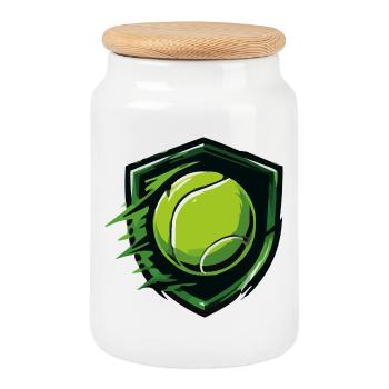 Tennis Shield in Dynamic Style - Cookie Jar with Wooden Lid - white - Front