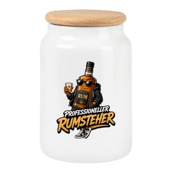 Professioneller Rumsteher Rum Flasche - Keksdose mit Holzdeckel - Weiß - Vorne