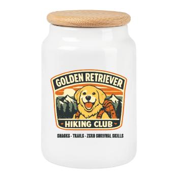 Golden Retriever Hund Hiking Retro Vintage Dog - Cookie Jar with Wooden Lid - white - Front