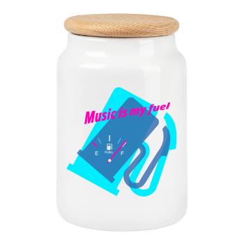 Design de t-shirt « La musique est mon carburant » - Boîte à biscuits avec couvercle en bois - blanc - Devant