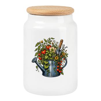 Chaos Gardening Watering Can Tomato Herbs - Cookie Jar with Wooden Lid - white - Front