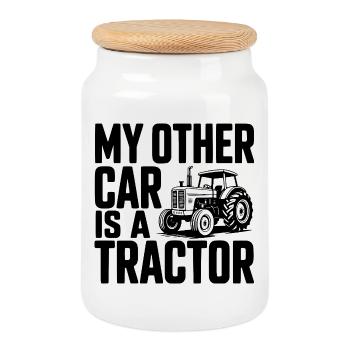 Mon autre voiture est un tracteur - Boîte à biscuits avec couvercle en bois - blanc - Devant