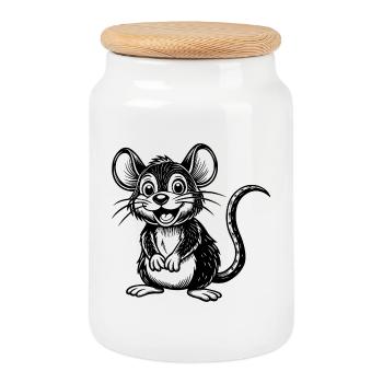 Happy mouse - Cookie Jar with Wooden Lid - white - Front