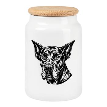 Deutsche Dogge - Keksdose mit Holzdeckel - Weiß - Vorne