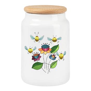Insects - Cookie Jar with Wooden Lid - white - Front