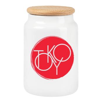 Tokyo Japan - Cookie Jar with Wooden Lid - white - Front