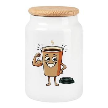 Silhouette énergique en tasse de café - Boîte à biscuits avec couvercle en bois - blanc - Devant