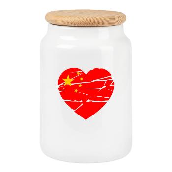 Heart with China Flag Vintage Style - Cookie Jar with Wooden Lid - white - Front