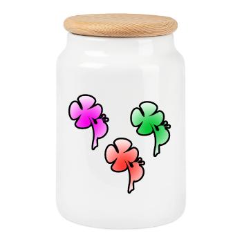 Flowers - Cookie Jar with Wooden Lid - white - Front