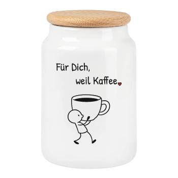 Für Dich weil Kaffee. Strichillustration mit Herz - Keksdose mit Holzdeckel - Weiß - Vorne