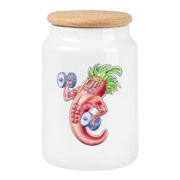 Poids en force avec piments animés musclés - Boîte à biscuits avec couvercle en bois - blanc - Devant